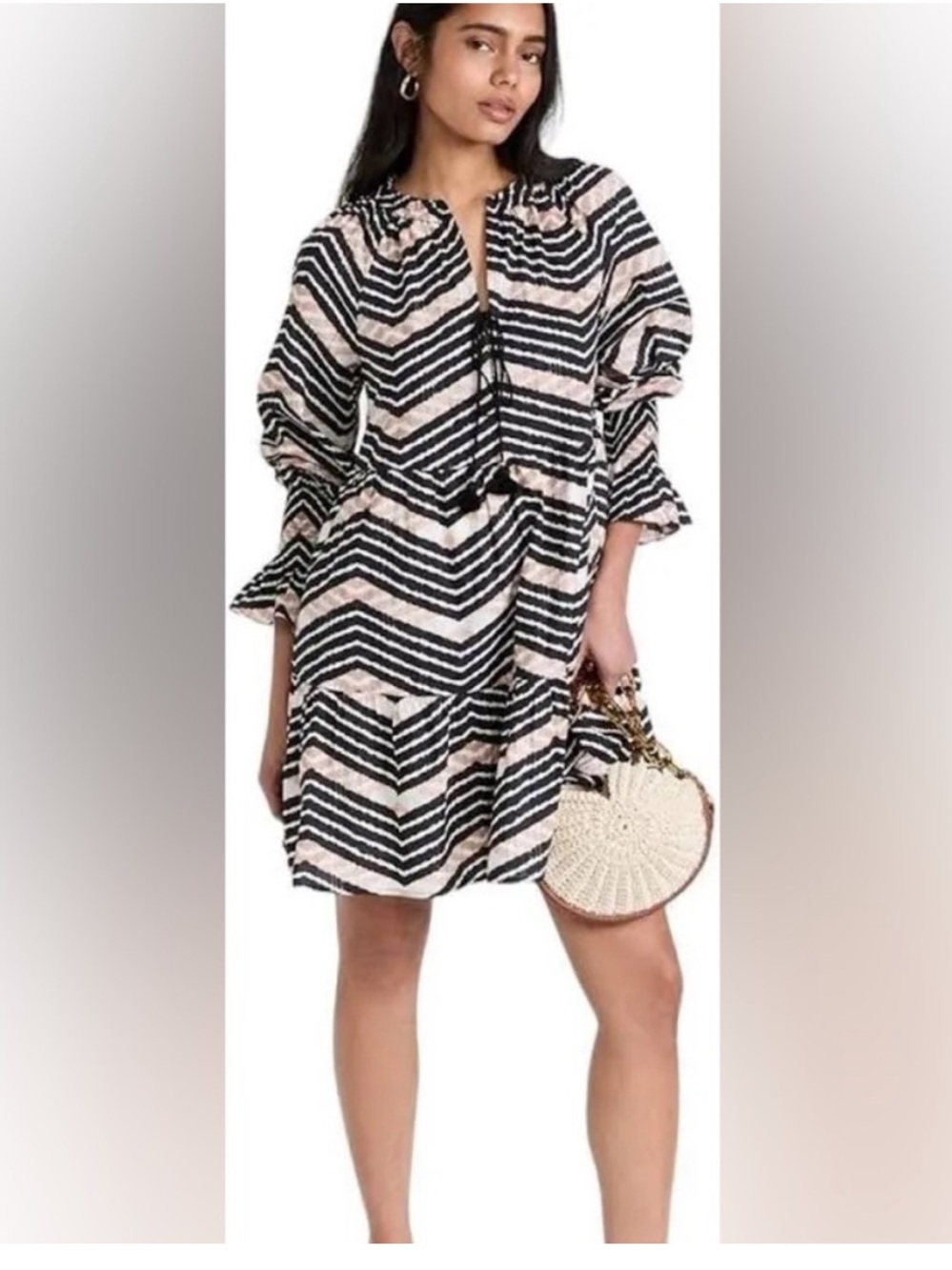 Figue Bella Chevron Tie Dye Striped Short Dress Women Size Small
